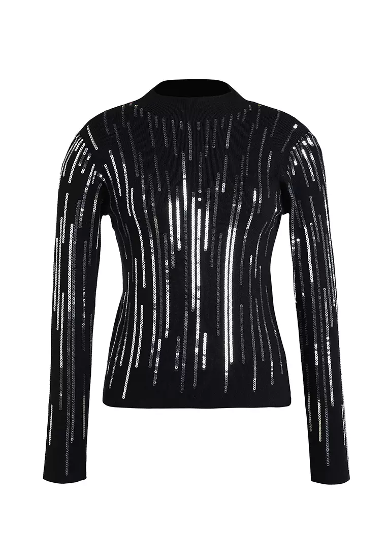 Sequin Detail Full Sleeves Top in Black