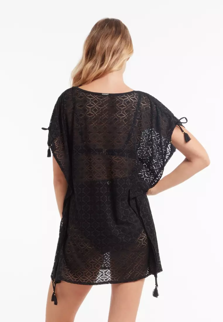 Sunseeker 編織黑色沙灘罩衫