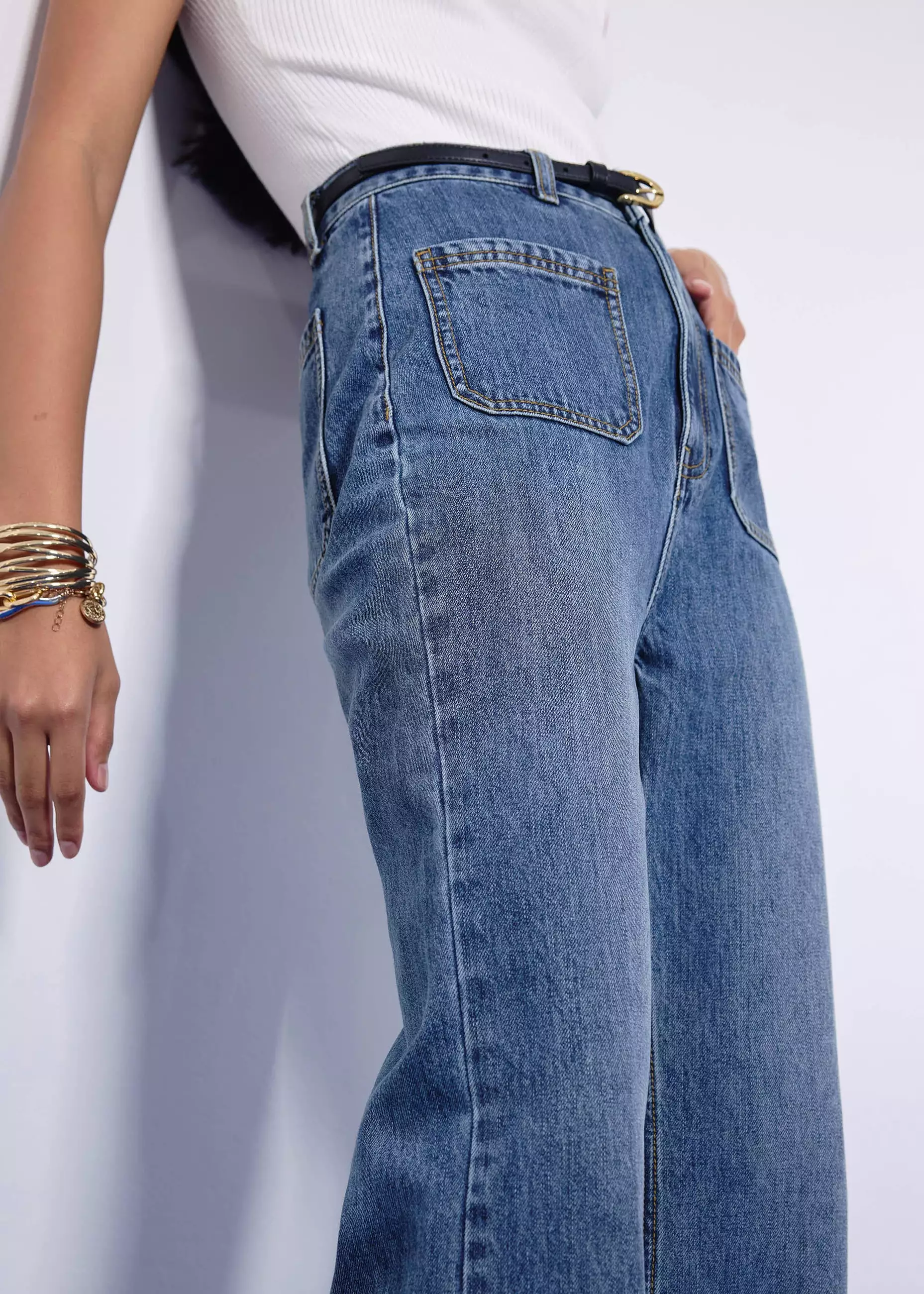 Celana Panjang Wanita - Leggy™ Kei Denim High Waist Kick Flare Sailor Jeans