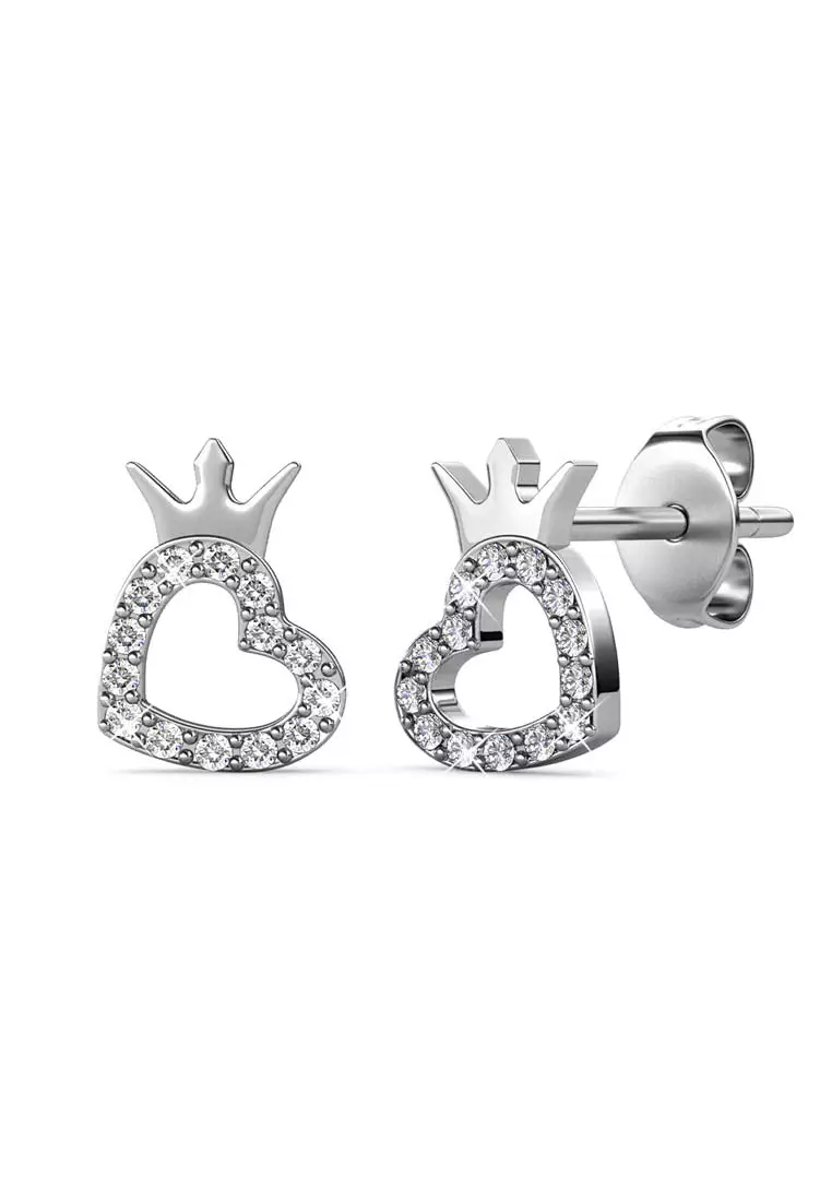 Crown Love Earrings WG - Anting Crystal by Her Jewellery