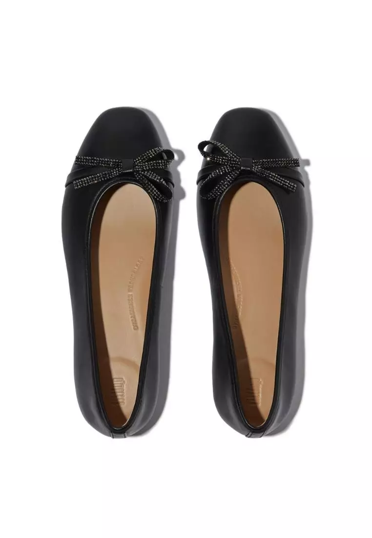 Delicato Glitz-Bow Leather Ballet Flats
