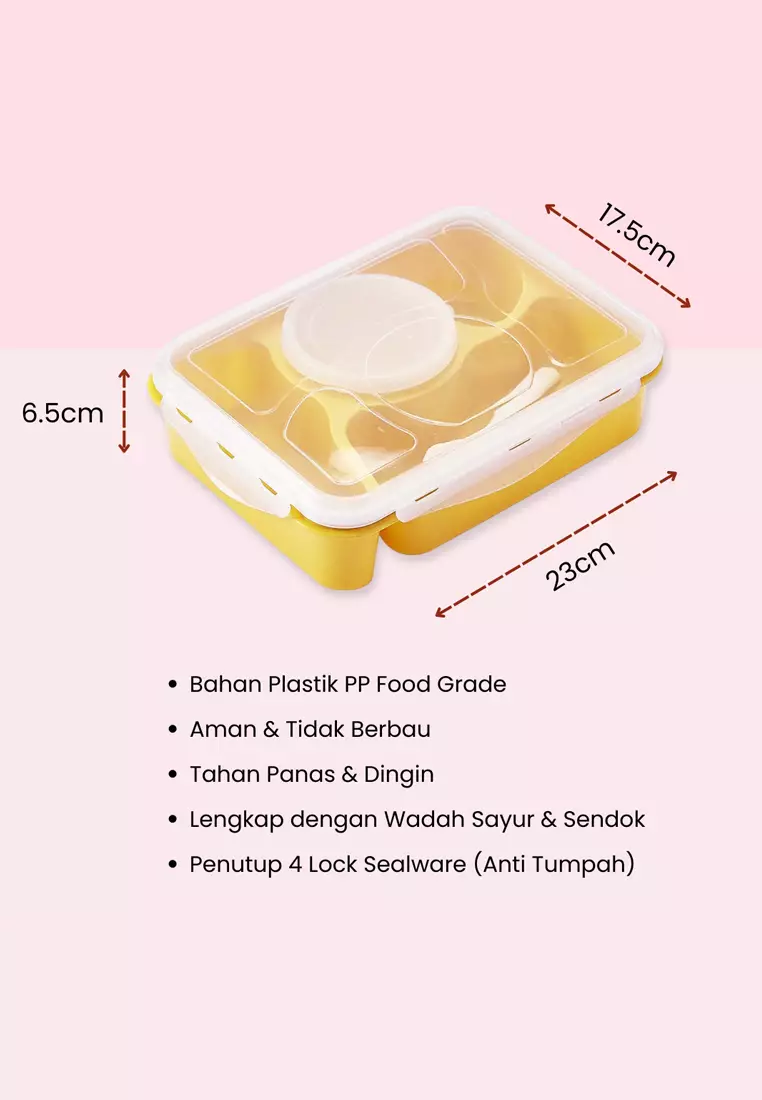 Wakakids Lunch Box 4 Sekat Kotak Makan Bekal BPA Free Anti Tumpah 5371 Venjr Merah