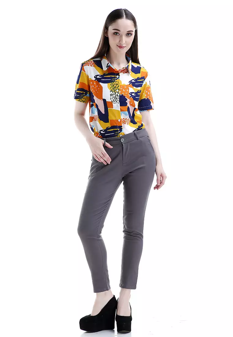 Tinsley Celana Chino Bawahan Wanita Kasual Motif Solid Long Pants Woman - Grey