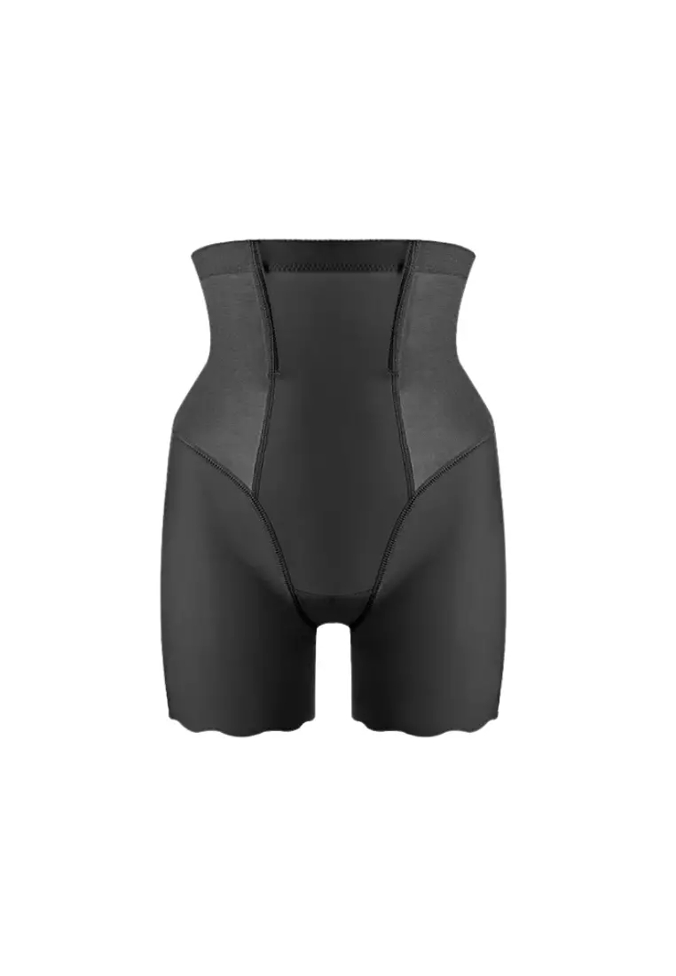 Kiss & Tell Premium Jazlyn High-Waisted Ice-Silk Contour Shaping & Lifting  Girdle Shorts Scallop Hem in Black