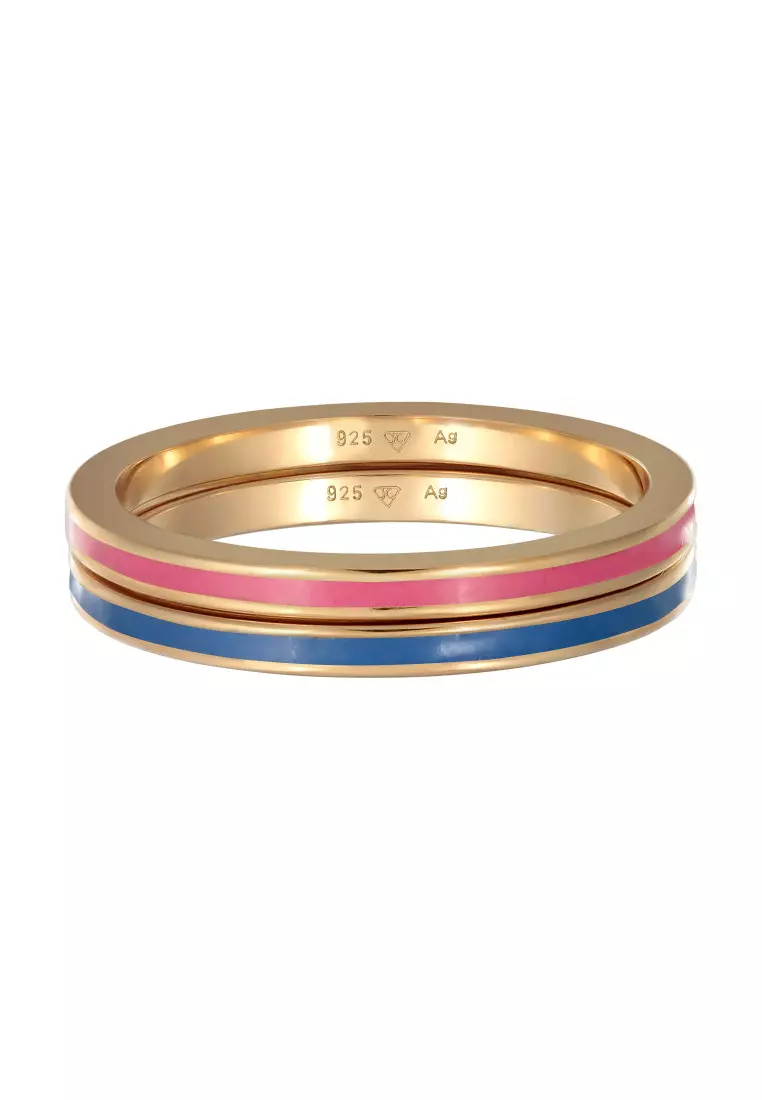 Cincin Perhiasan Perak 925 Wanita Bandring Enamel Blue Pink Gold Plated