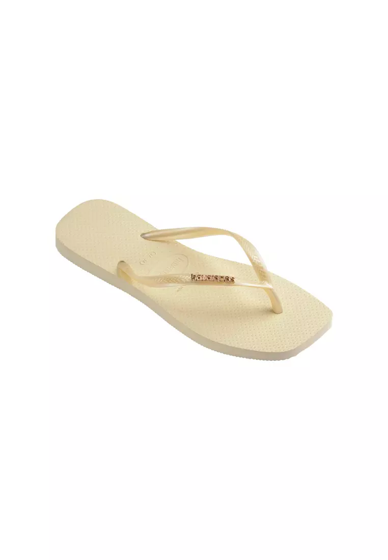 Slim Square Logo Metallic Flip Flops