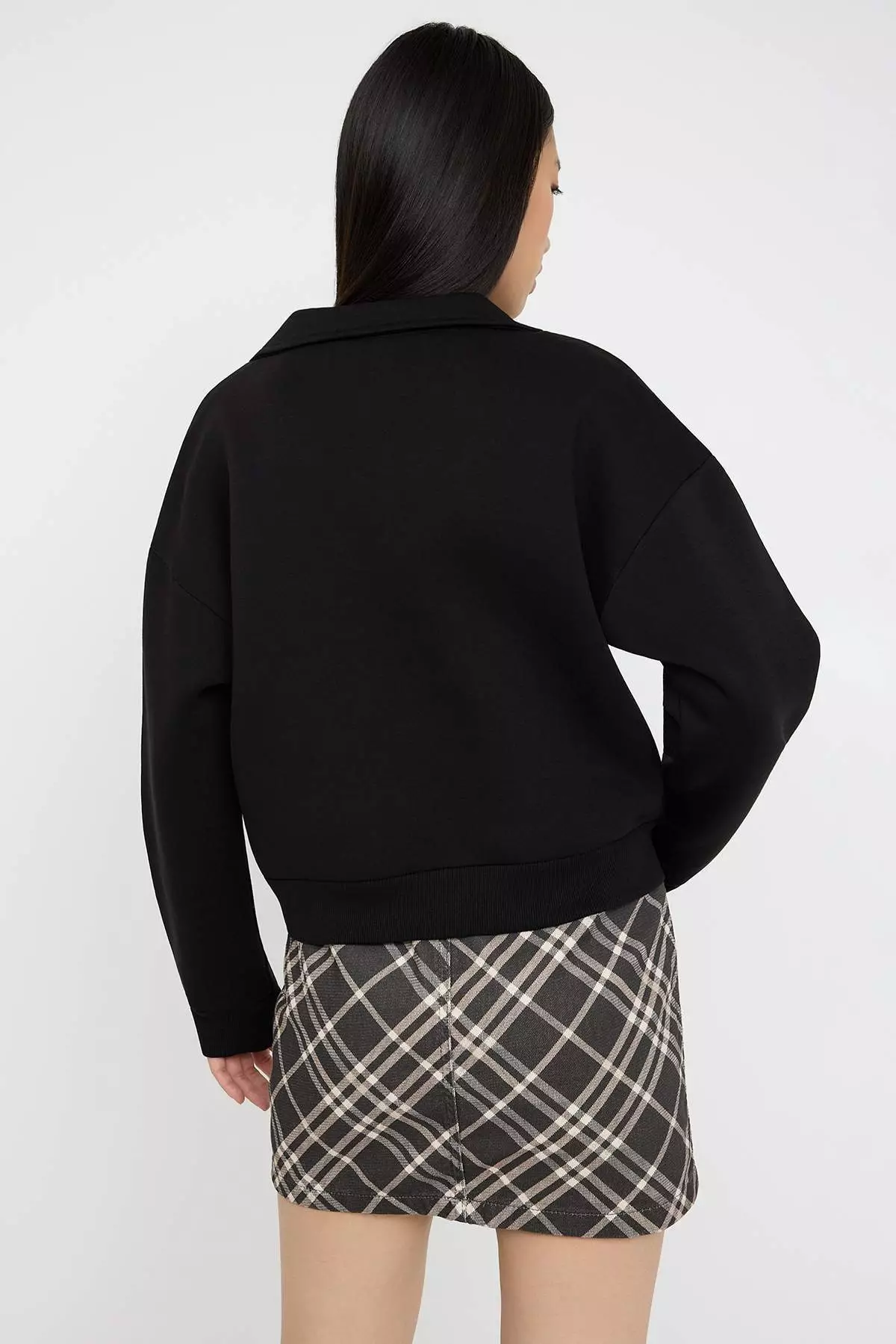 Teen Black Plain Regular Pattern Knitted Sweatshirt Twoaw26Sw00049