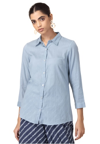 Indya blue Blue Cotton Mul Shirt 51DC1AA535E470GS_1