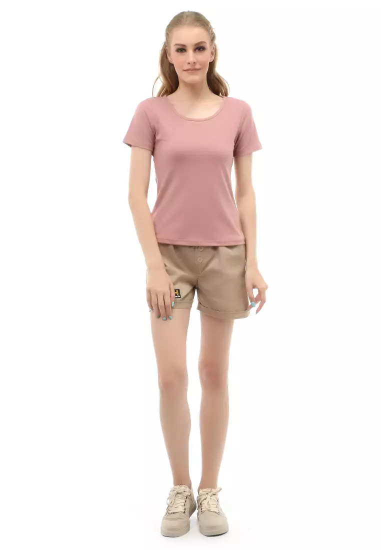 Wish Baju Olahraga Kaos Sport Wanita Lengan Pendek Sporty Shirt Jaring Transparan Material Polyester ORIGINAL - Peach