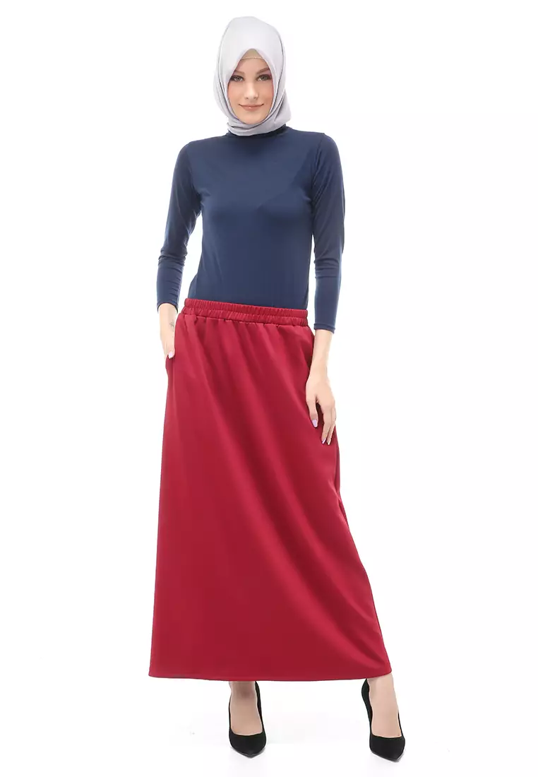 Rok Panjang Muslimah Polos Bawahan Wanita Regular Fit All Size - Maroon