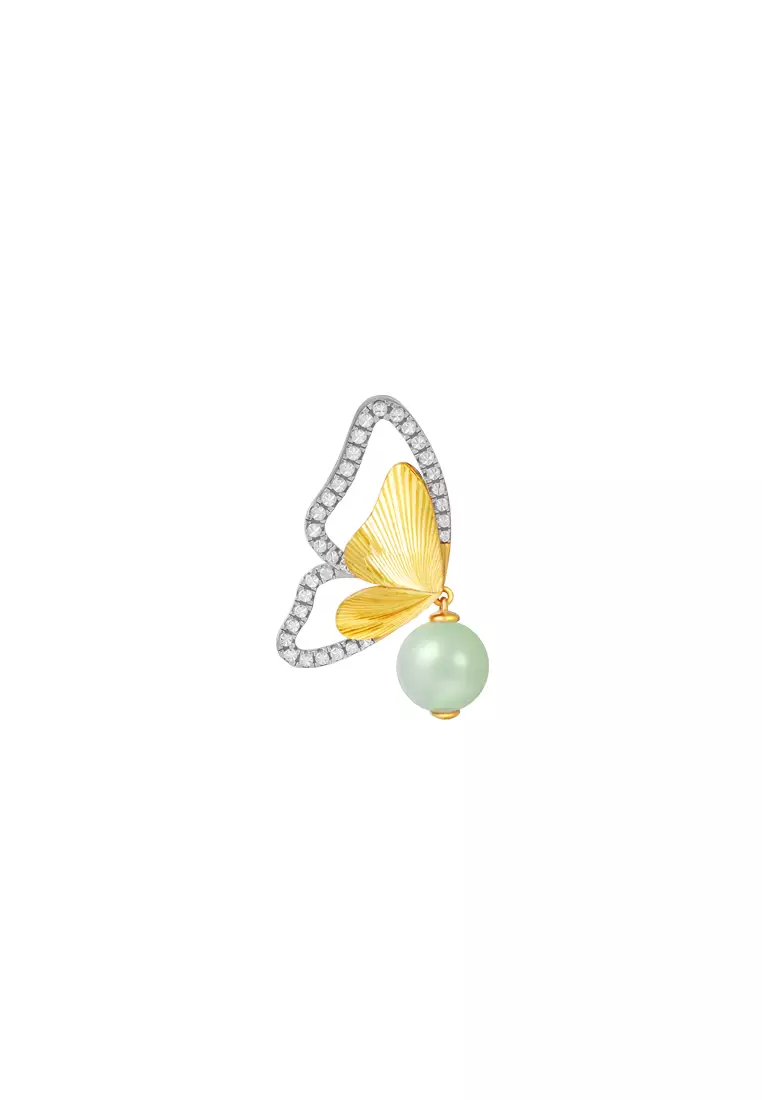 TOMEI Diamond Cut Collection Butterfly Jade Pendant, Yellow Gold 916