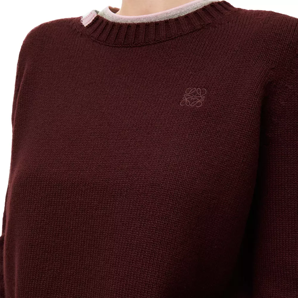 Cashmere Sweater with Contrast Intarsia Details Burgundy