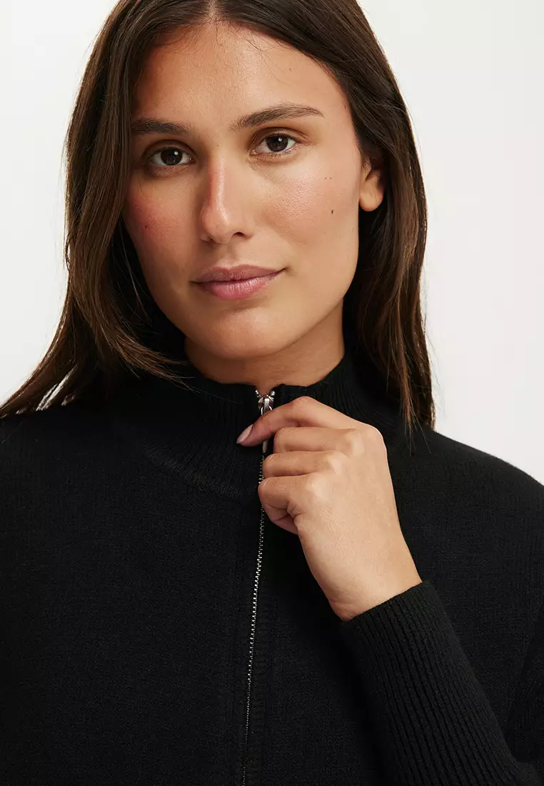 Lotus Cinched Zip Knit Bomber Sweater