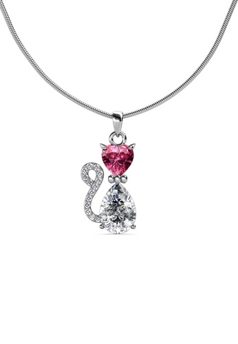 Her Jewellery pink and silver Cat Pendant (Pink,White Gold) - Made with premium grade crystals from Austria 9EC2BAC1F3C52AGS_1