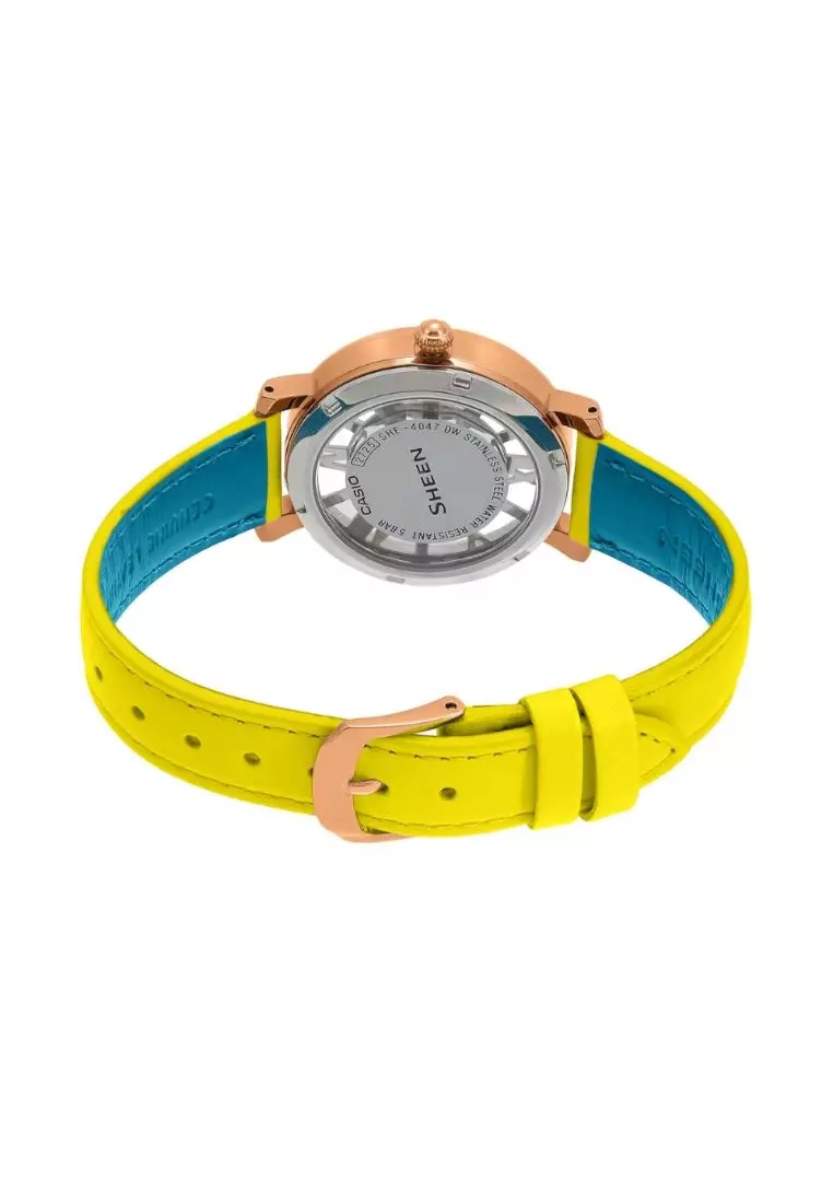 CASIO SHEEN SHE-4047PGL-9AUDR YELLOW LEATHER STRAP WOMEN'S WATCH