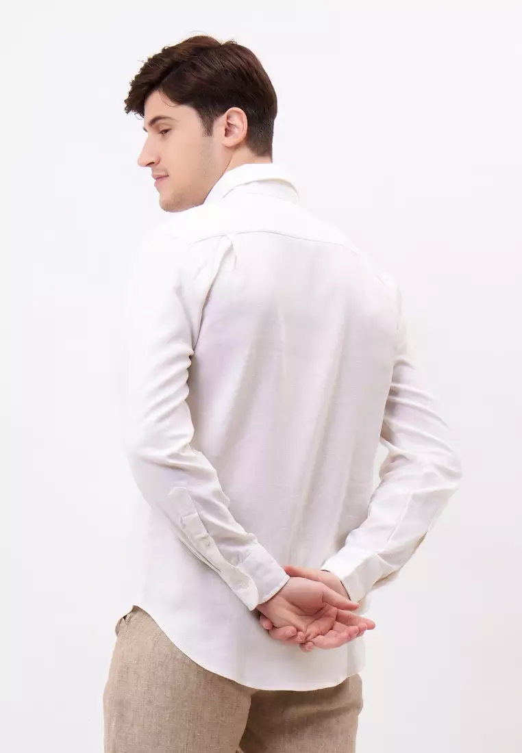 Panama Kemeja Linen Lengan Panjang Pria Putih | Long Sleeves Shirt Men White