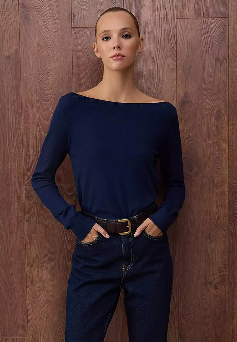 Special Collection Navy Blue Premium Yarn/Special Yarn Trend Knitwear Sweater Twoaw26Kz00159