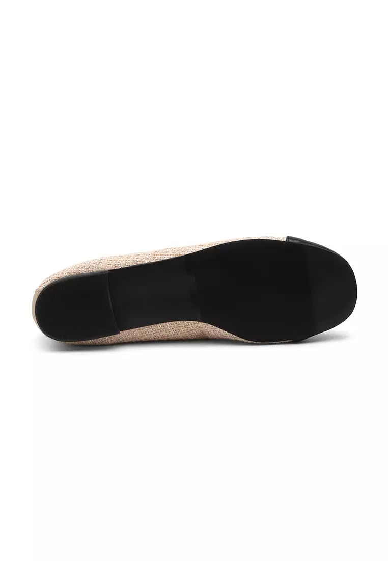 Malette Tweed two tone Ribbon Flats (1cm) - Beige