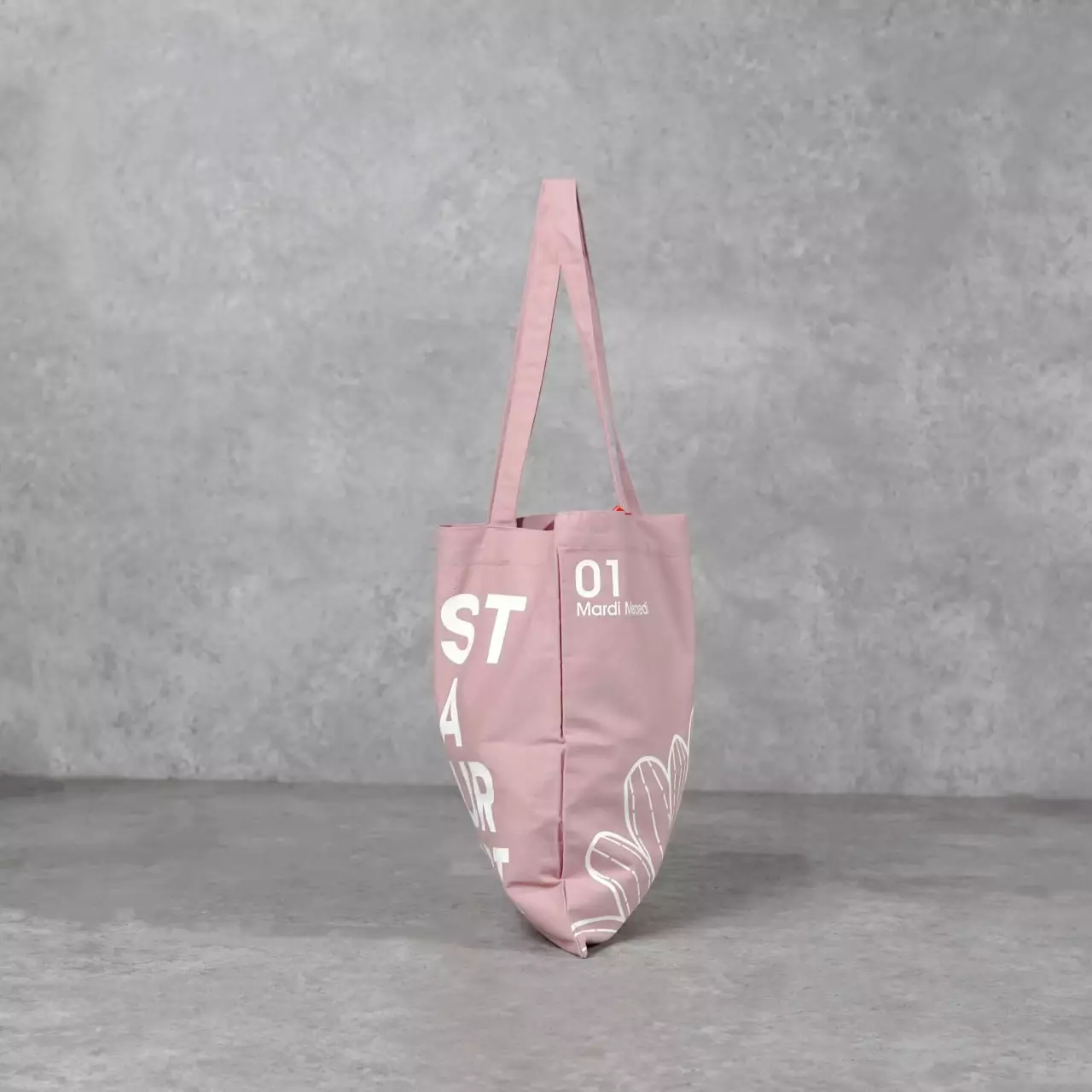 Tas MARDI MERCREDI FLOWER WHITE MAUVE PINK CANVAS TOTE BAG 100% ORIGINAL