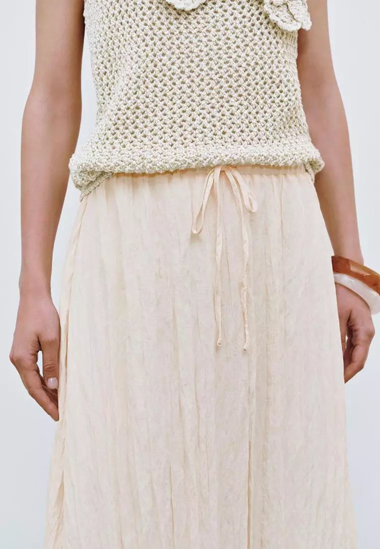 Drawstring Textured Midi Skirts