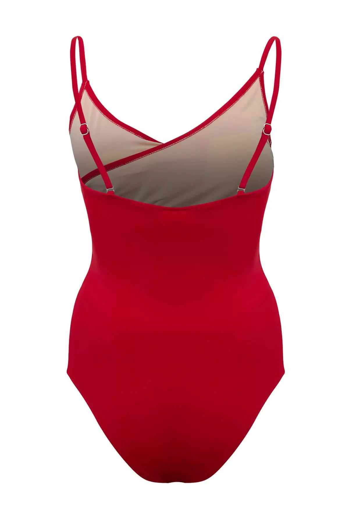 Red Tie-Up Double Breasted Collar Covered Hipster Swimsuit Tbess21Ma4