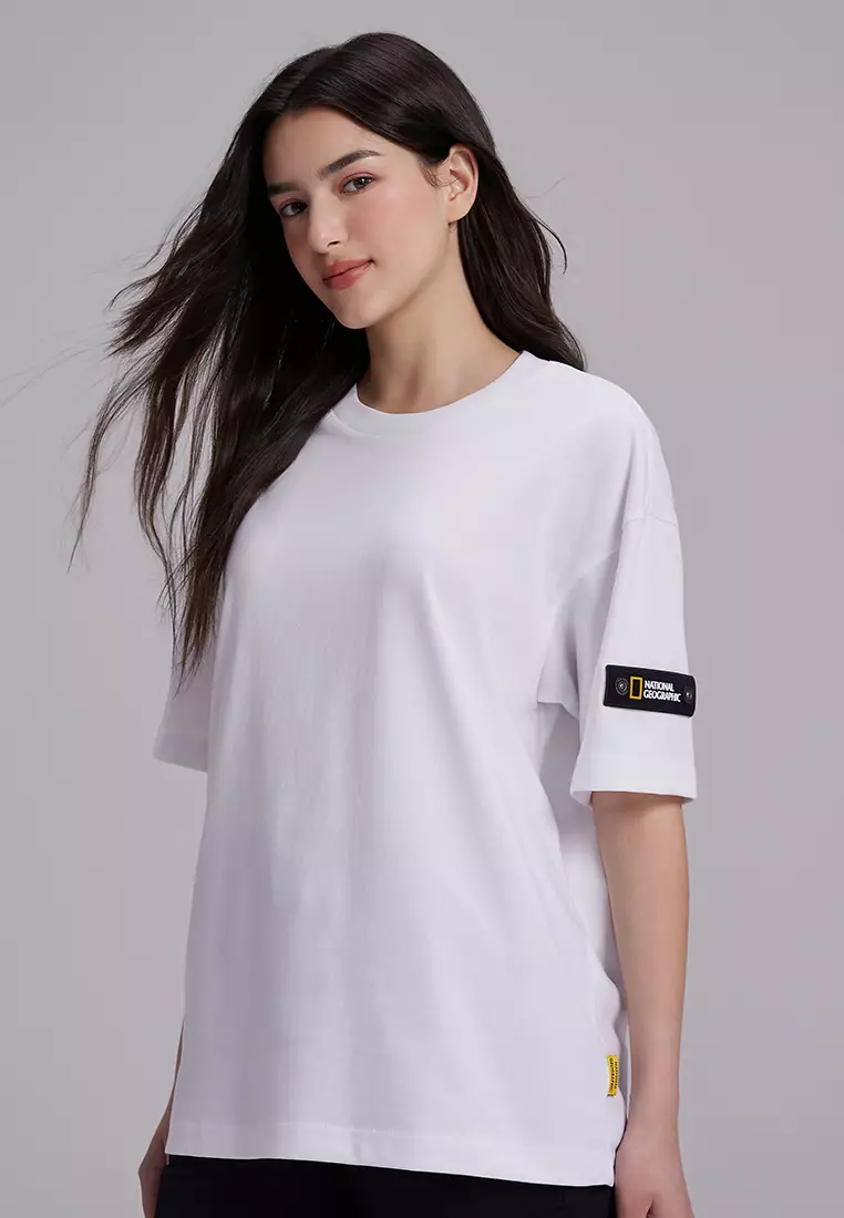 男女同款徽章半寬鬆短袖T恤