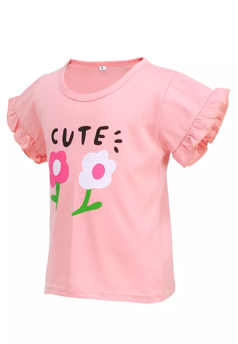 Chevelle Kaos Anak Perempuan Lengan Terompet Ruffle Tee Motif Bunga Material Cotton ORIGINAL - Salem