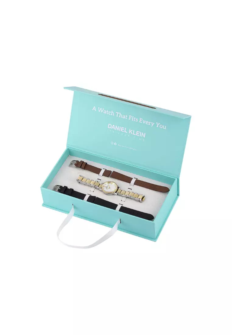 Watch Match Women Analog Watch DK.1.13773-3 Gold Stainless Steel Strap w. 2 Changeable Leather Straps