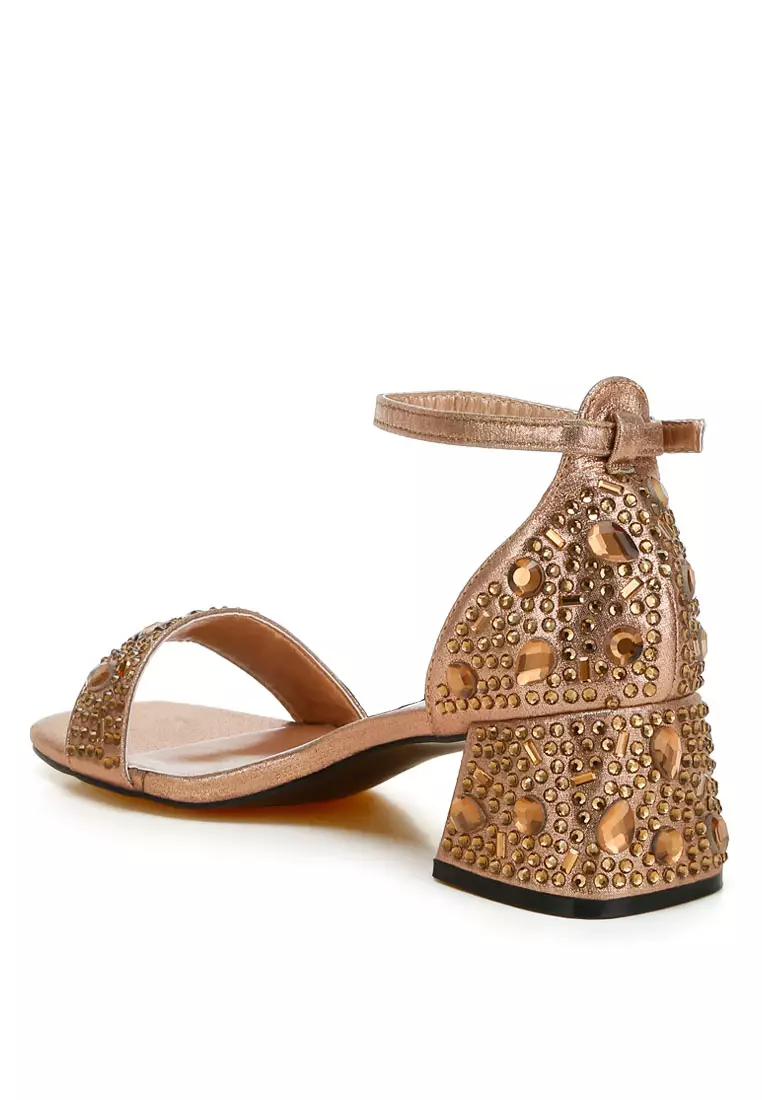 Rhinestone Embellished Shimmer Sandals in Bronze