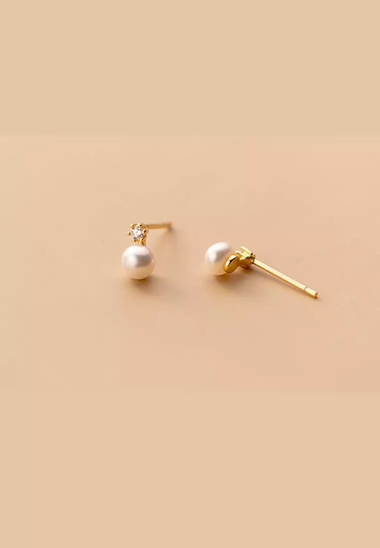 925 Silver Plated Gold Freshwater Pearl Earrings JW AR-G8539