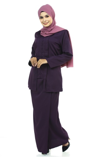 Buy Jahanara Kutu Baru With Front Pleated Skirt from Ashura in Purple only 99.9