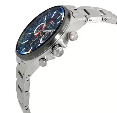 Jam Tangan Pria Seiko Chronograph SSB407 SSB407P1 Strap Stainless Steel Silver Color Quartz Watch Blue Color