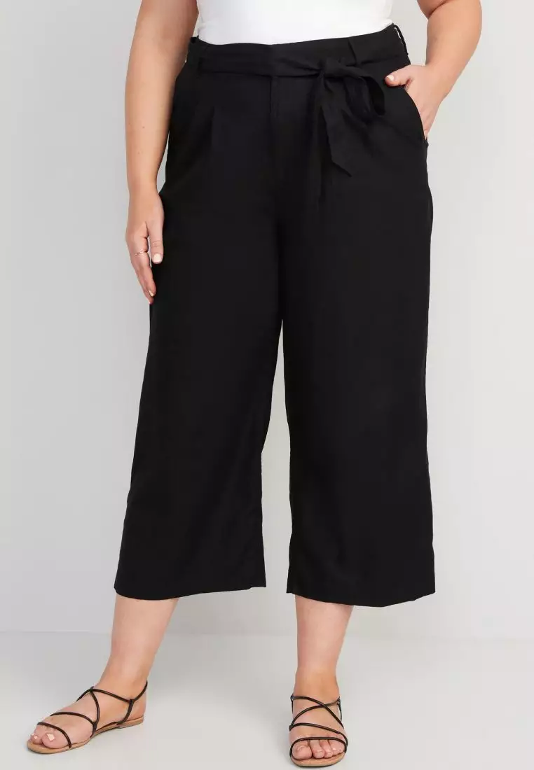 Buy Old Navy High-Waisted Linen Blend Cropped Wide Leg Pants For