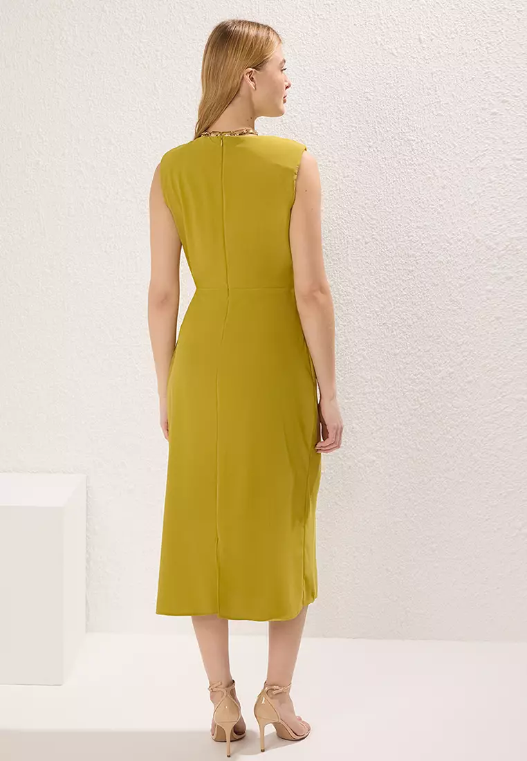 Oil Green Flat Body Wrap Accessory Midi Woven Dress TWOSS25EL00204