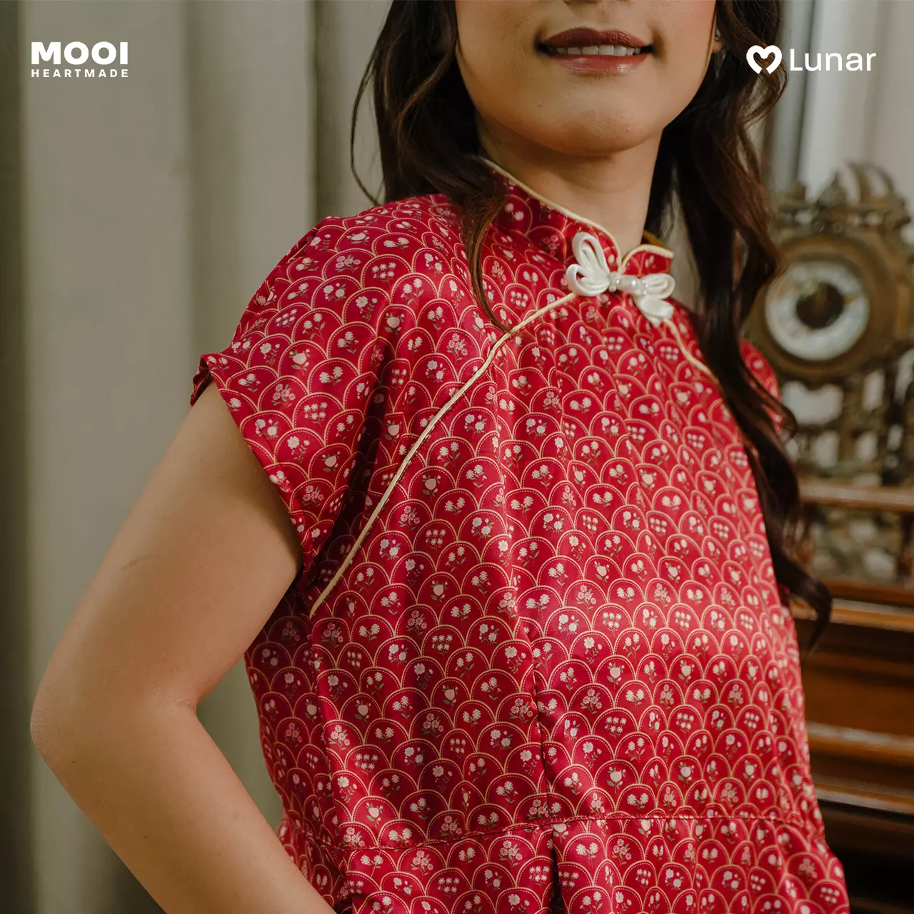 Mooi Dress Dewasa Lunar Collection Mei Gui Cheongsam Dress Adult - Trellis Red