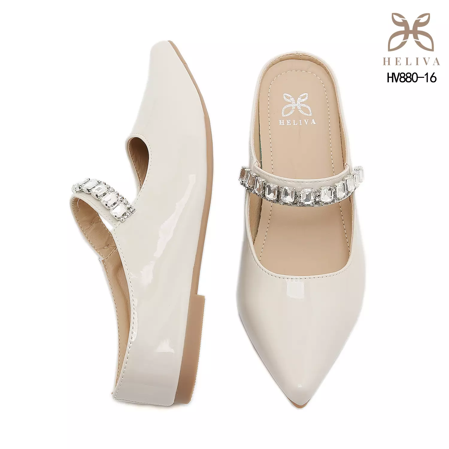Heliva Arlisse Luxe Pointed-Toe Mules with Crystal Accent and Subtle 4cm Lift
