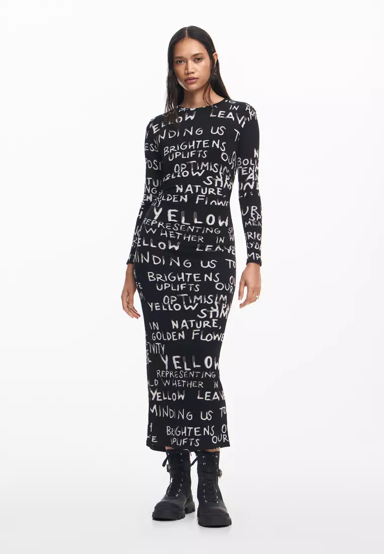Desigual Woman Midi dress with phrases.