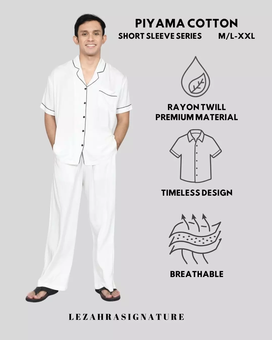 Baju Tidur Pria Lengan Pendek RHIU COTTON PYJAMA SETS