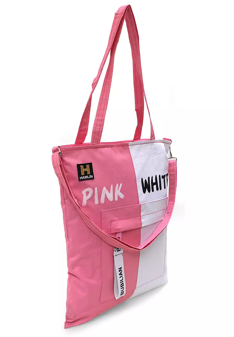 Millane Totebag Wanita Simple Two Tone Fashion Casual Large Storage Material Canvas ORIGINAL - Pink White