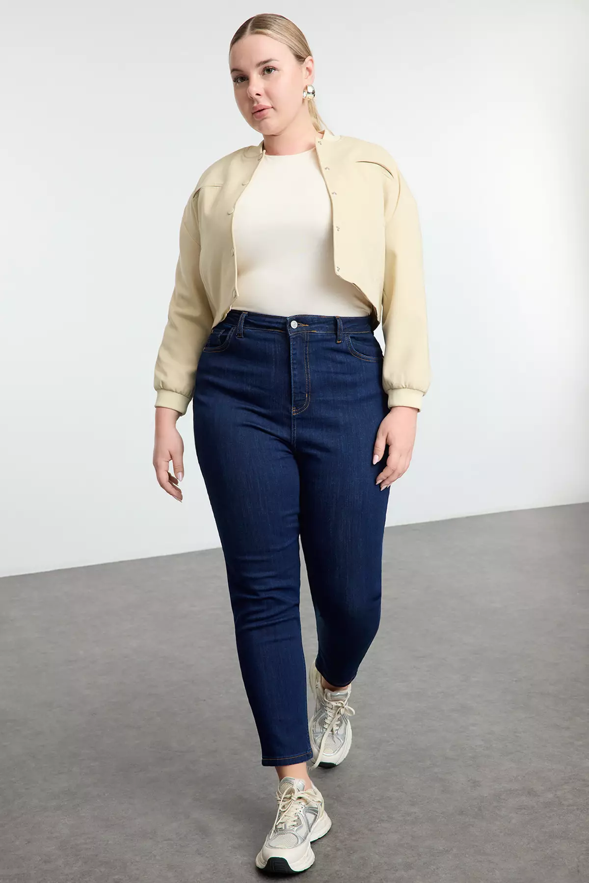 Dark Blue High Waist Plus Size Skinny Jeans