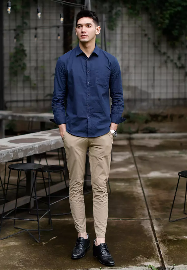 Oxcon Long Sleeve Business Shirt soft cotton Navy