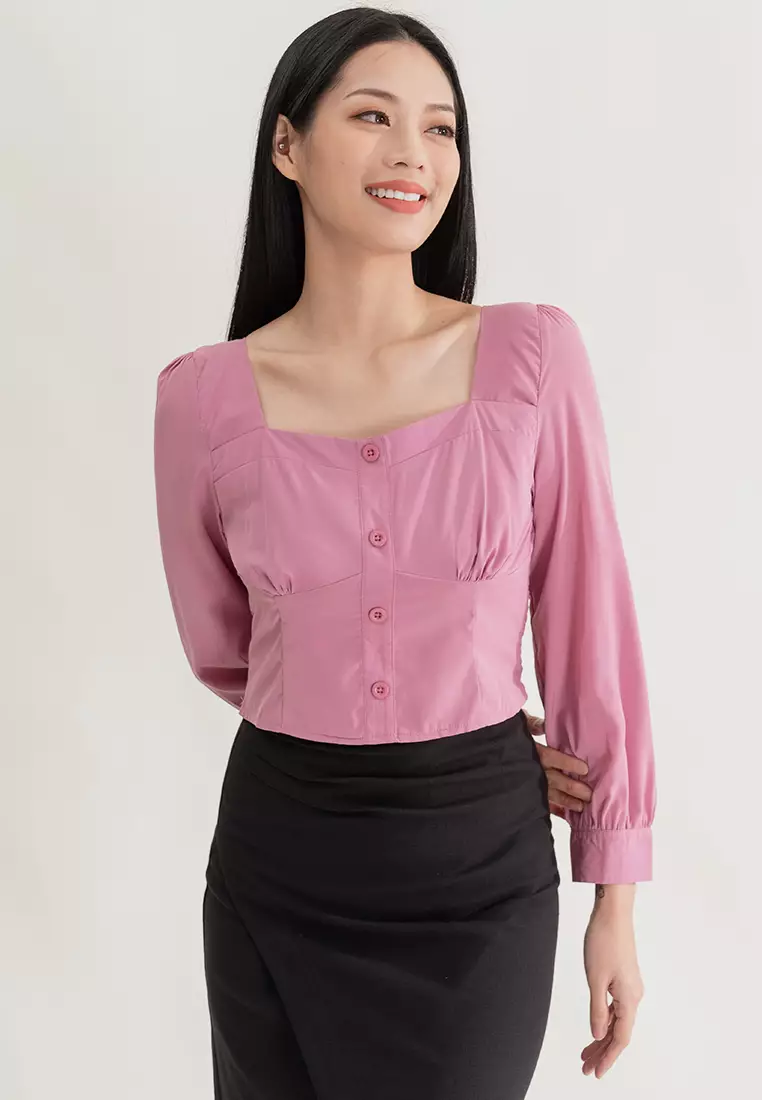 极简风长袖短上衣