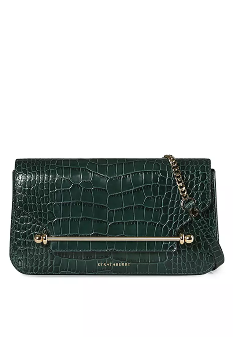 Buy Strathberry EAST/WEST OMNI CROSSBODY EBOSSED CROC BOTTLE GREEN