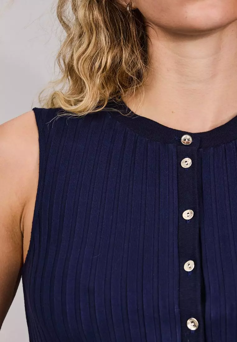 Ribbed Button Through Sleeveless Top