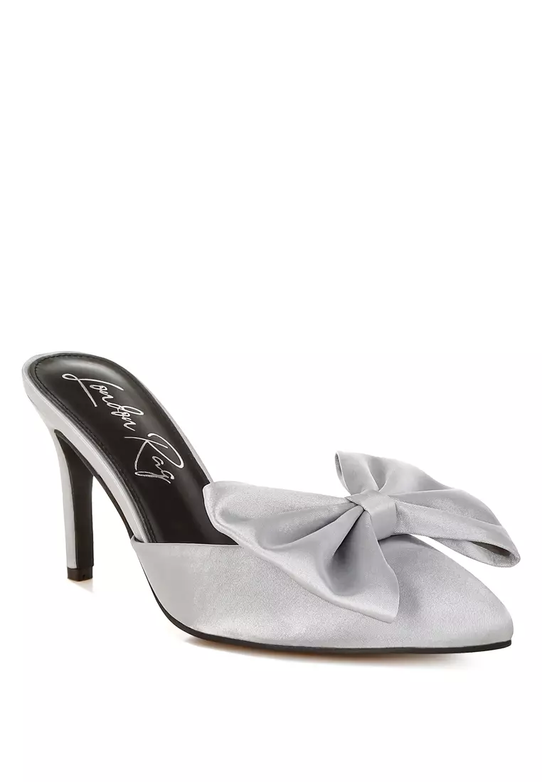 Bow Detail Stiletto Mules In Silver