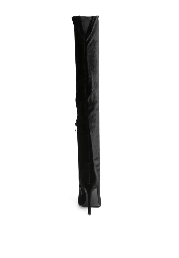 Stretch Over the Knee Stiletto Boot in Black