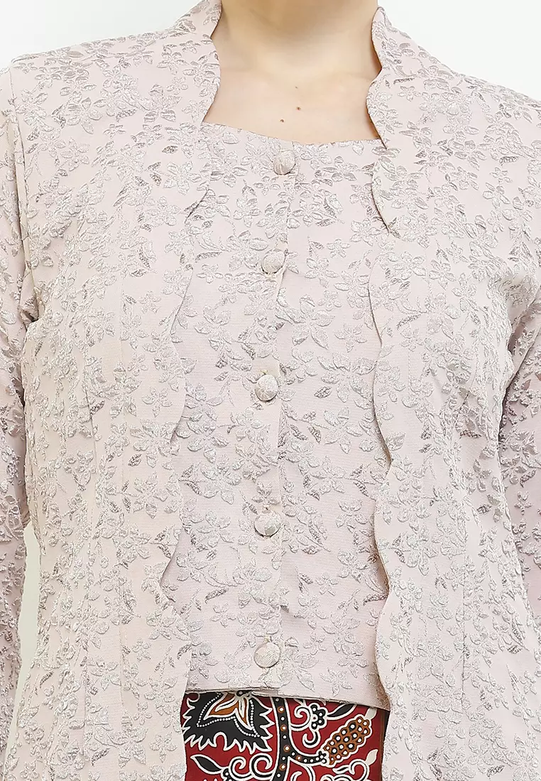 Blouse Atasan Kebaya Kutubaru Modern Wanita Kartini Kahiyang Peach Lengan Panjang