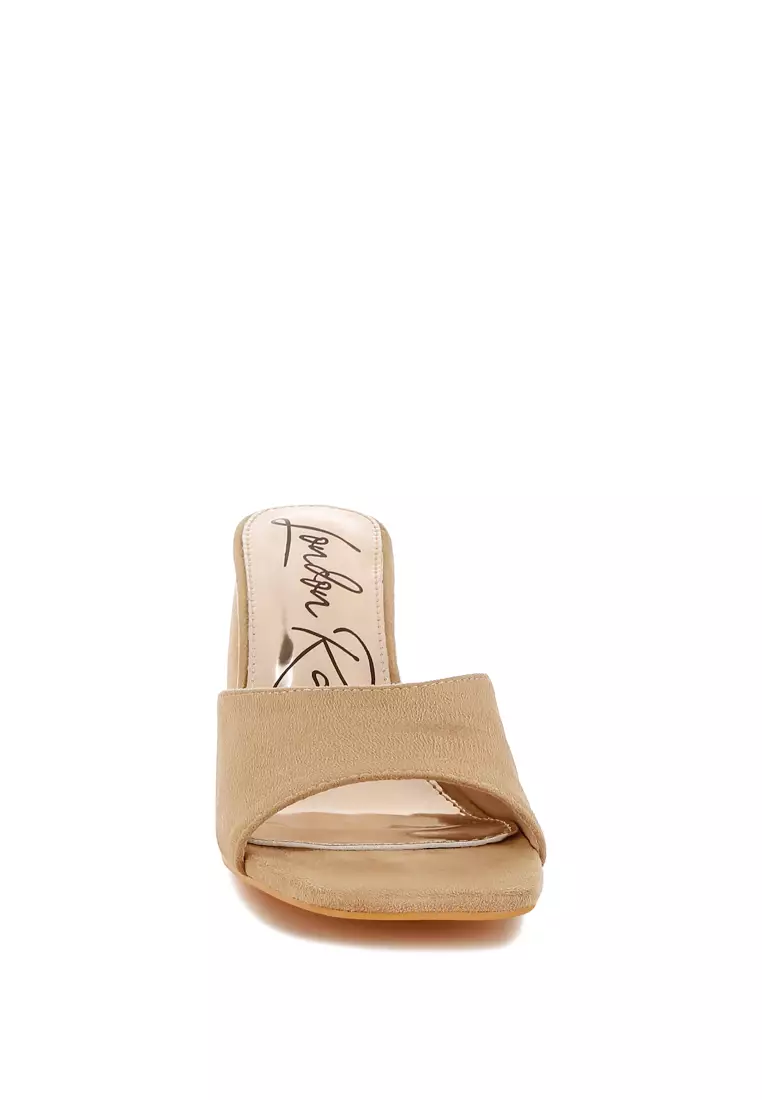Round Heel Micro Suede Sandals in Beige