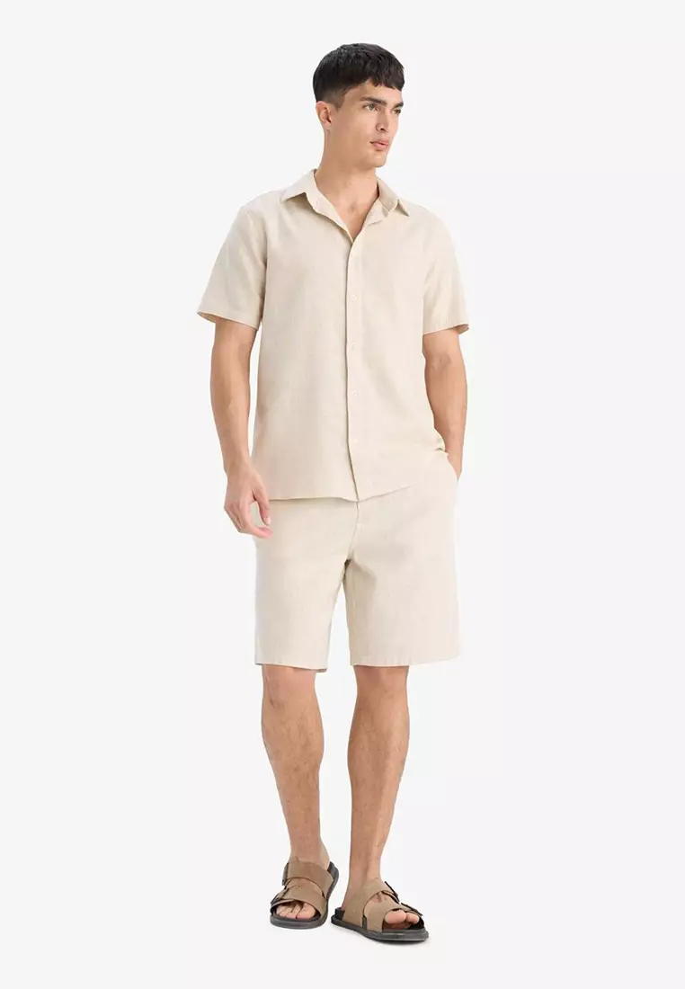 100% Cotton Linen Look Bermuda Shorts