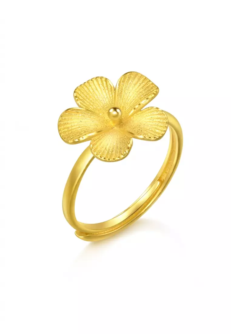 999.9 24K Gold Chinese Wedding Collection Blossom Adjustable Ring 95303R [Size Adjustable]
